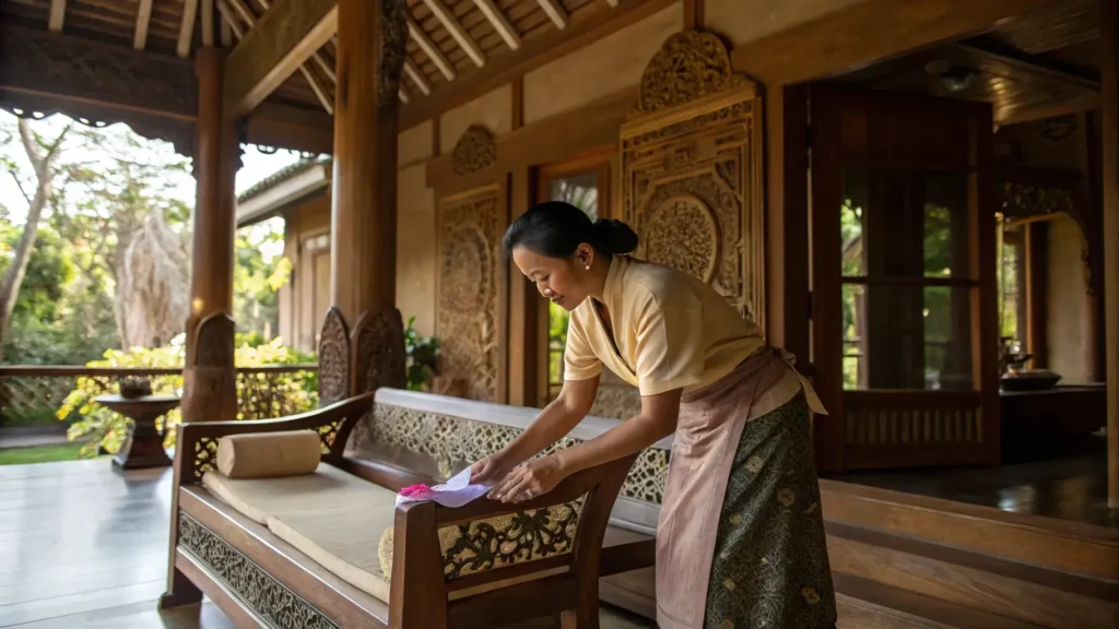 Housemaid Dusting Wooden | Domestic Helper Service | Bali Premium Trip