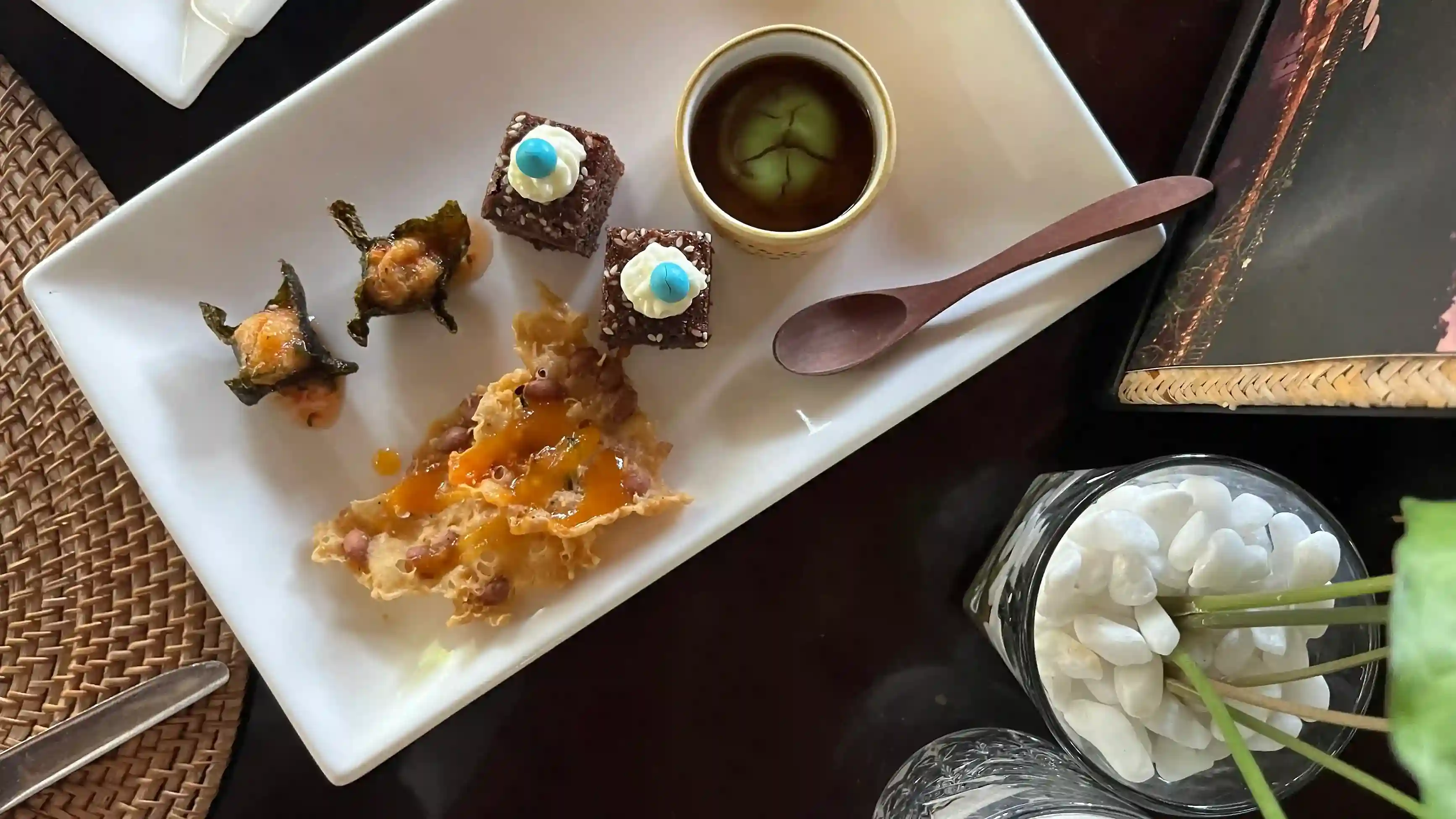 Afternoon tea and small bites on a tray