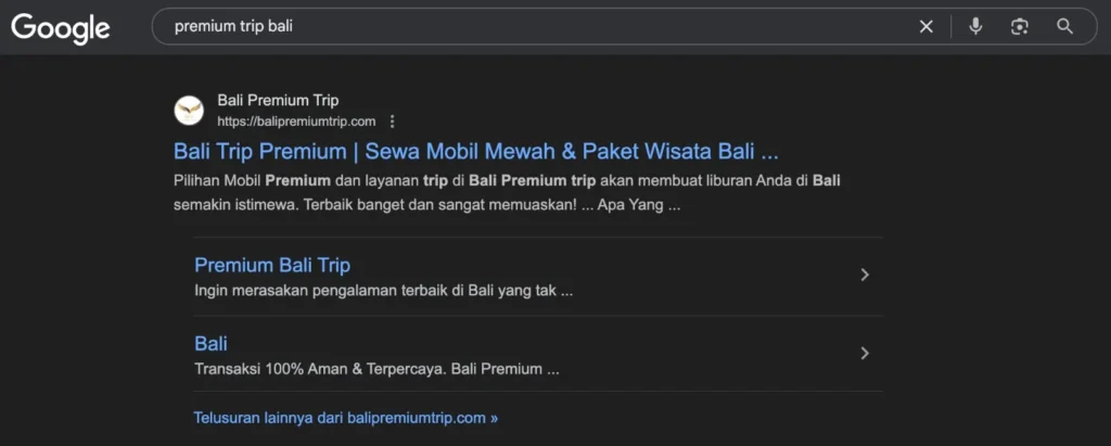 Pencarian Premium Trip Bali di Google | Bali Premium Trip