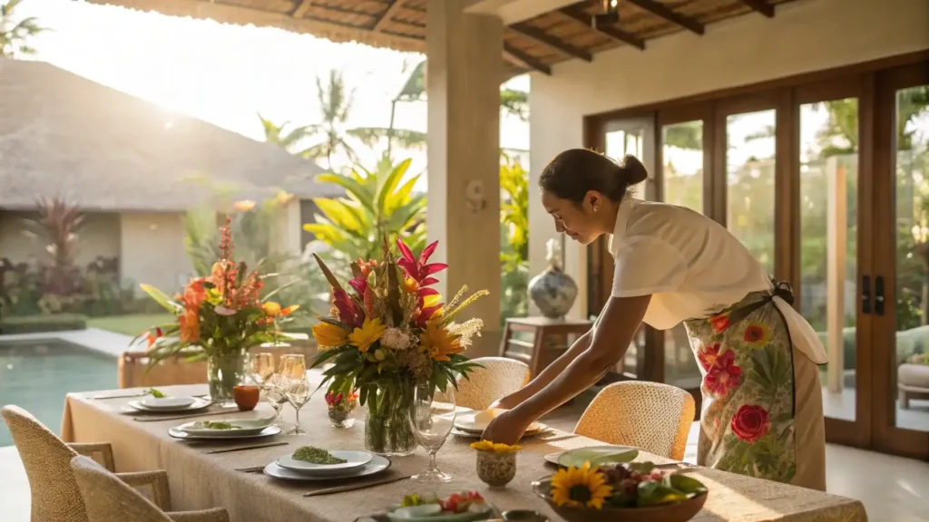 Pembantu Rumah Tangga Membersihkan Meja Makan | Layanan Pembantu Rumah Tangga | Bali Premium Trip