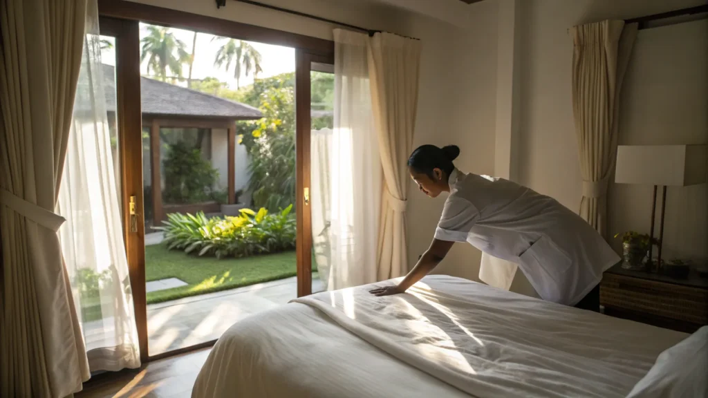 Pembantu Rumah Tangga Merapikan Tempat Tidur | Layanan Pembantu Rumah Tangga | Bali Premium Trip